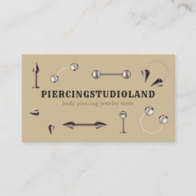 Beige Metal Jewelry Artist Body Piercing Business Card (Front)