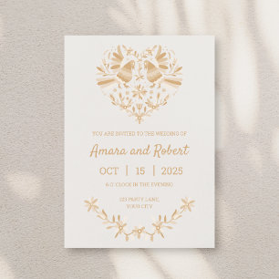 BEIGE MEXICAN OTOMI HEART ANNOUNCEMENT