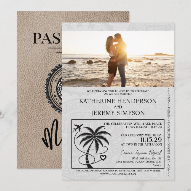 Beige Mexico Passport Wedding Invitation (Front/Back)