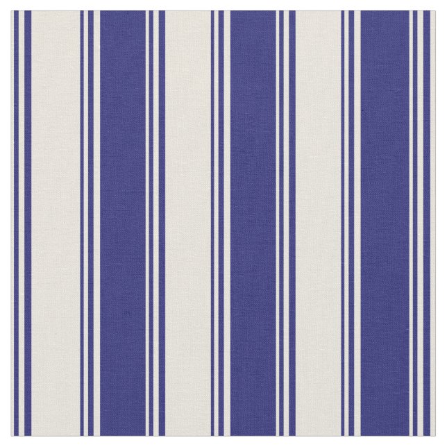 Beige & Midnight Blue Colored Striped Pattern Fabric (Close Up)