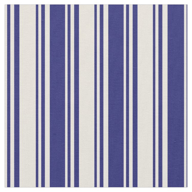 Beige & Midnight Blue Colored Stripes Fabric (Close Up)