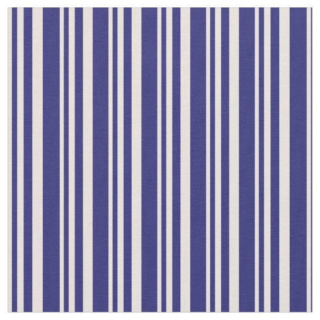 Beige & Midnight Blue Lines/Stripes Pattern Fabric (Close Up)