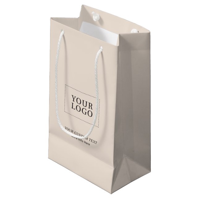 Beige Minimal Business Logo Paper Shopping Bags (Front Angled)
