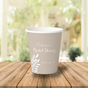Beige minimal greenery Bridal Shower Paper Cups