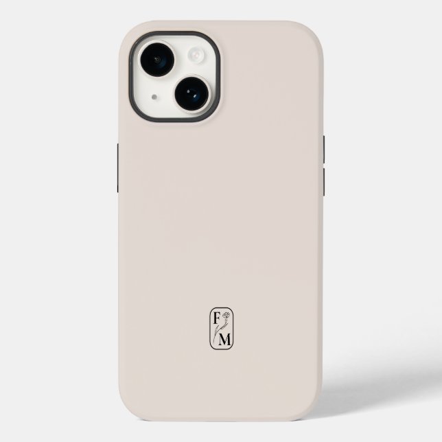 Beige Minimal Modern Initial Botanical Monogram Case-Mate iPhone Case (Back)