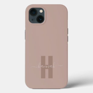 Beige Minimal Modern Initial Monogram iPhone 13 Case