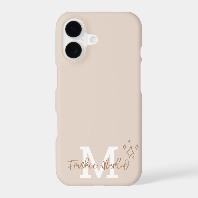 Beige Minimal Modern Initial Monogram Name Case-Ma Iphone Case (Back)