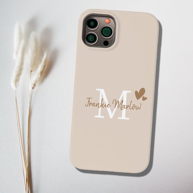 Beige Minimal Modern Initial Monogram Name Case-Mate iPhone Case (Creator Uploaded)