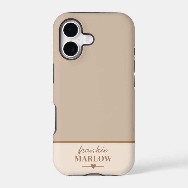 Beige Minimal Modern Initial Monogram Name Iphone Case (Back)