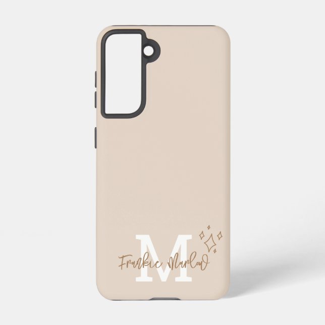 Beige Minimal Modern Initial Monogram Name  Samsung Galaxy Case (Back)