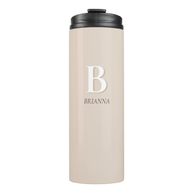 Beige Minimal Modern Initial Monogram Thermal Tumbler (Front)
