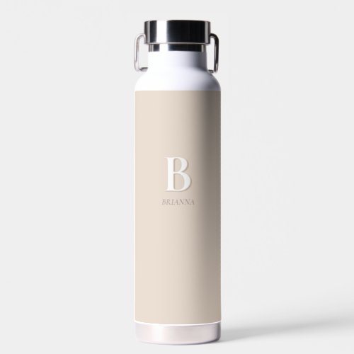 Beige Minimal Modern Initial Monogram Water Bottle