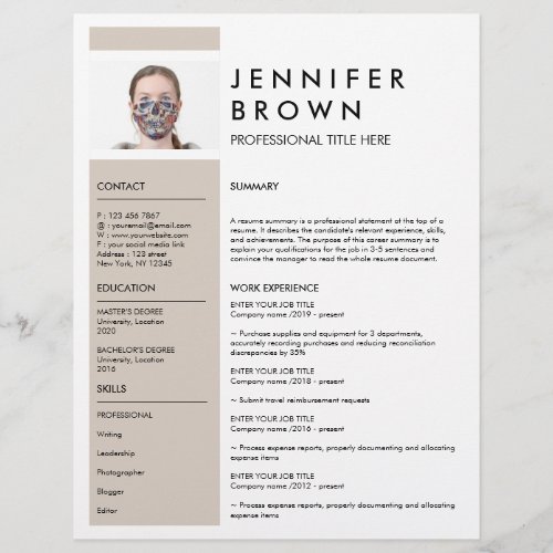 Beige Minimal resume cv with photography