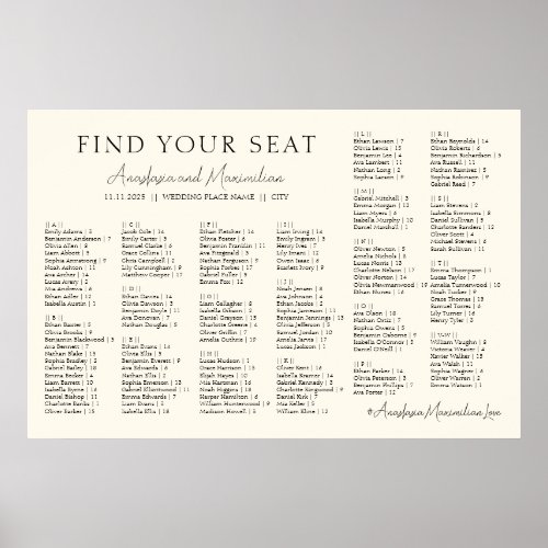Beige Minimal Wedding Alphabetical Seating Chart