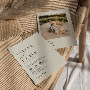 Beige Minimalist Boho Neutral Photo Wedding Invitation