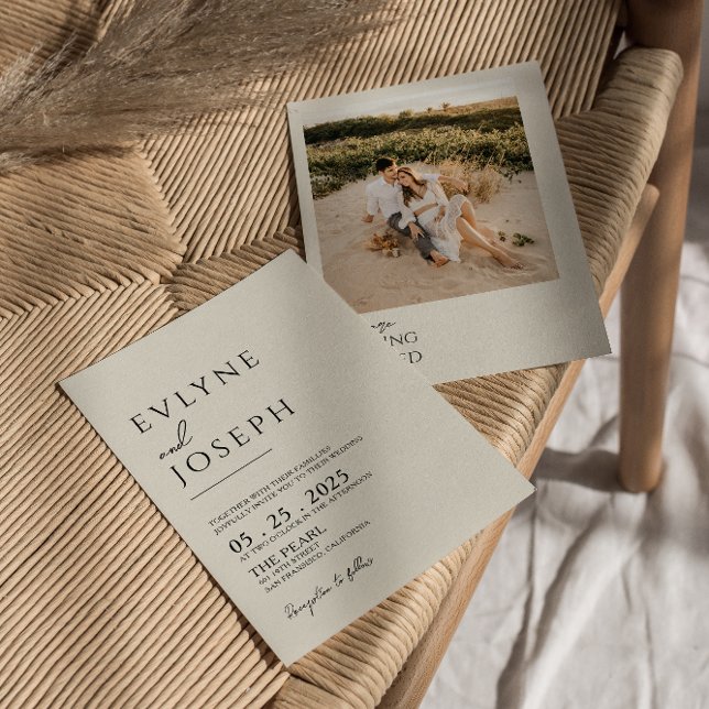  Beige Minimalist Boho Neutral Photo Wedding Invitation (Creator Uploaded)