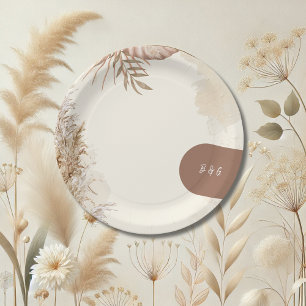 beige Minimalist Boho Wedding Theme  Paper Plates