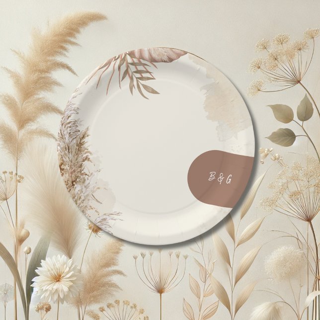 beige Minimalist Boho Wedding Theme  Paper Plates (Creator Uploaded)