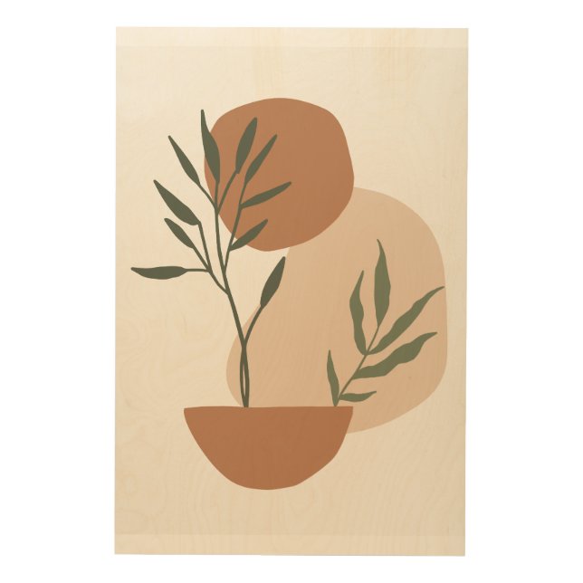 Beige Minimalist Botanical Background Printable Wood Wall Art (Front)