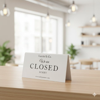 Beige Minimalist Closed Business Table Tent Sign