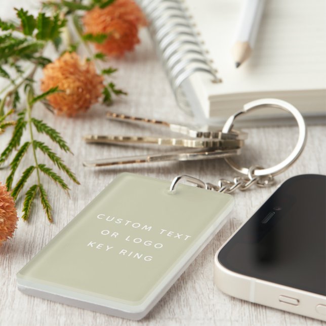 Beige Minimalist Custom Text Or Logo Keychain (Front Right)