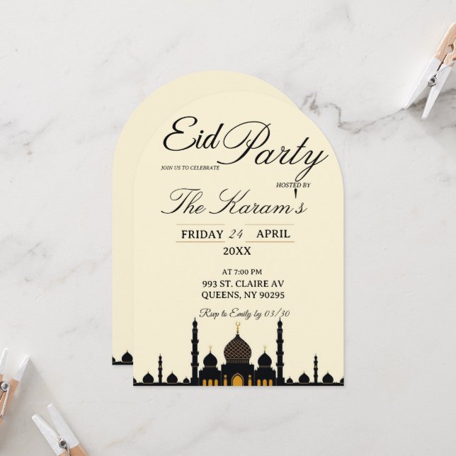 Beige Minimalist elegant Eid Party Invitation Card (Front/Back In Situ)