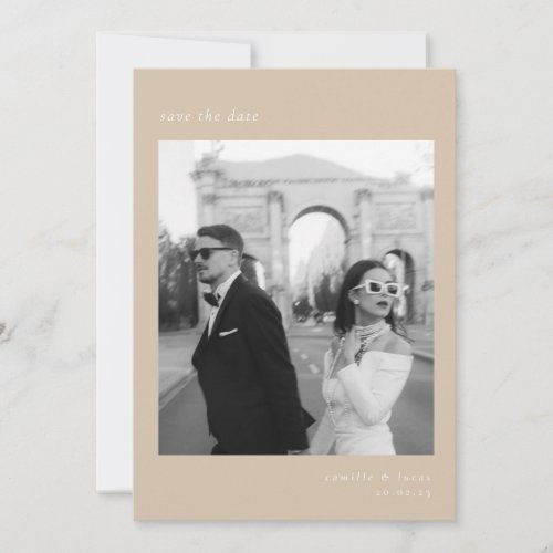 Beige Minimalist Elegant Photo Save the date Invitation