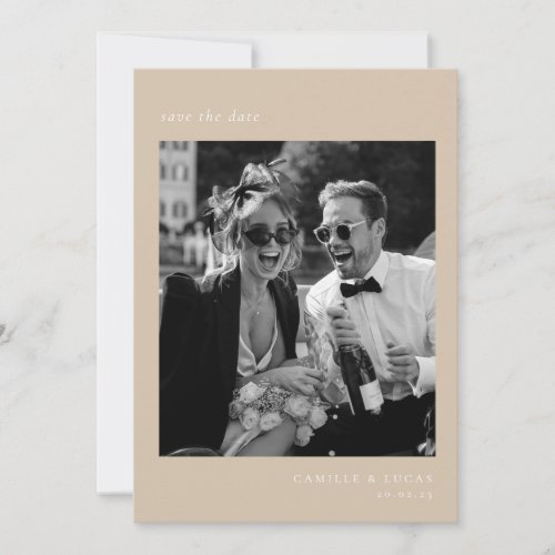 Beige Minimalist Elegant Photo Save the date Invitation