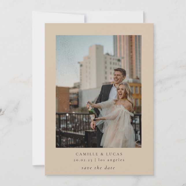 Beige Minimalist Elegant Photo Save the date Invitation (Front)
