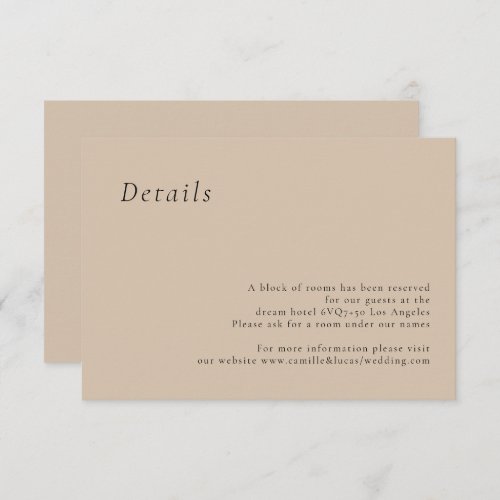 Beige Minimalist Elegant Wedding Details card
