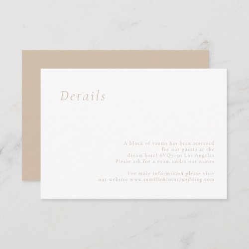 Beige Minimalist Elegant Wedding Details card