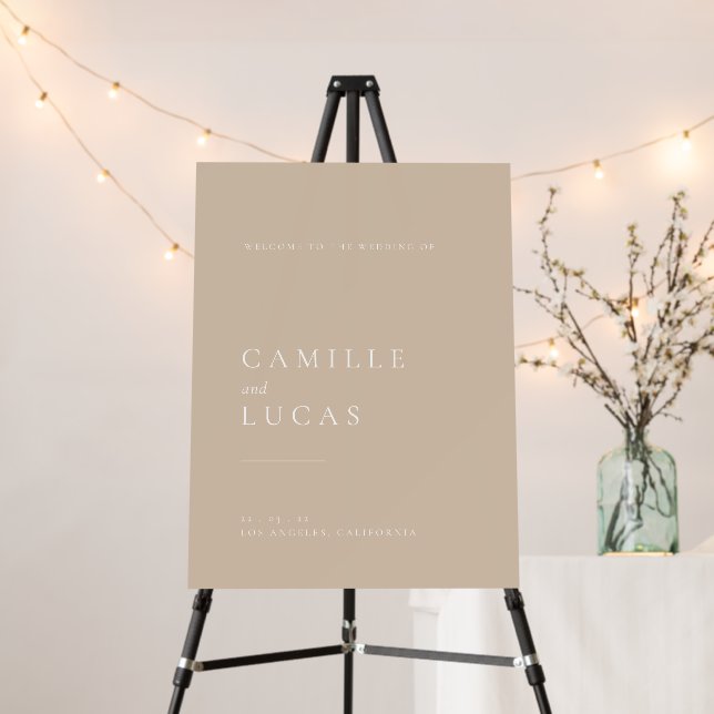 Beige Minimalist elegant wedding welcome sign (In Situ (Stand))