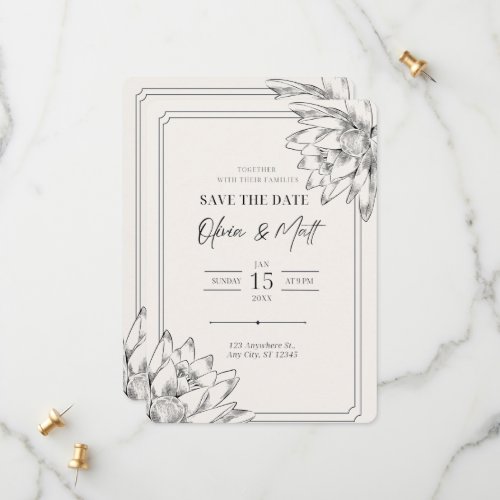 Beige Minimalist Floral Save the Date Card