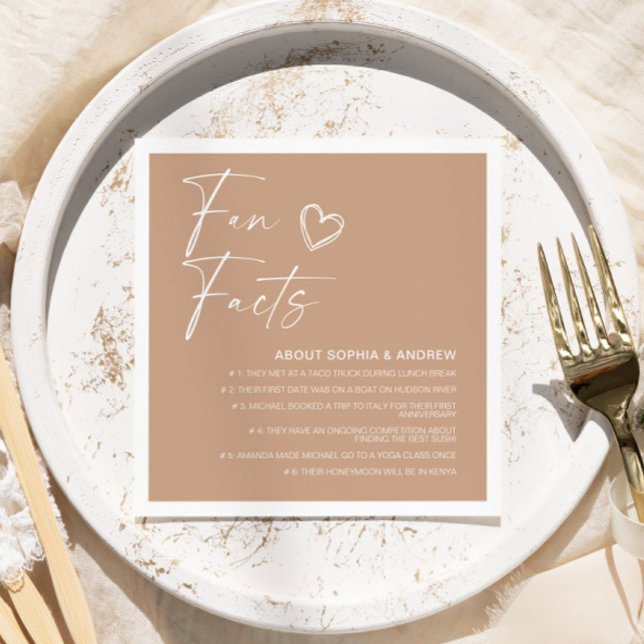 Beige Minimalist Fun Facts Wedding Napkins (Creator Uploaded)