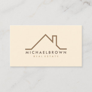 Beige Minimalist Modern House Roof Realtor Business Card