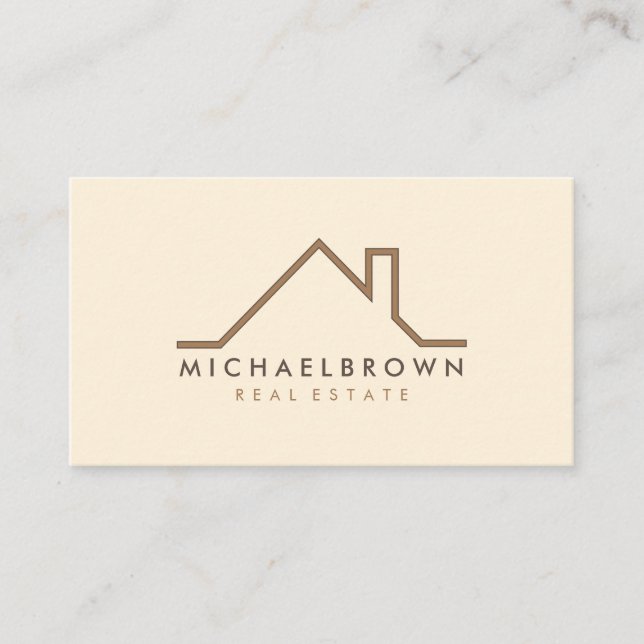 Beige Minimalist Modern House Roof Realtor Business Card (Front)