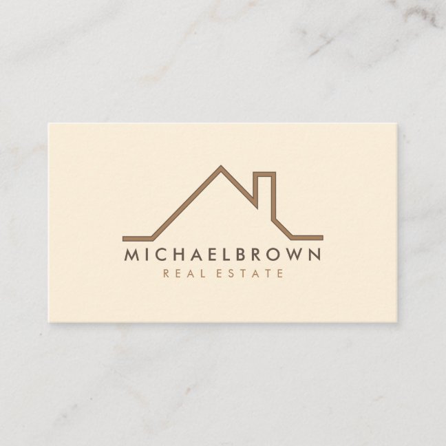 Beige Minimalist Modern House Roof Realtor Business Card