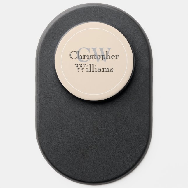 Beige Minimalist Name Monogram PopSocket (Popsocket)