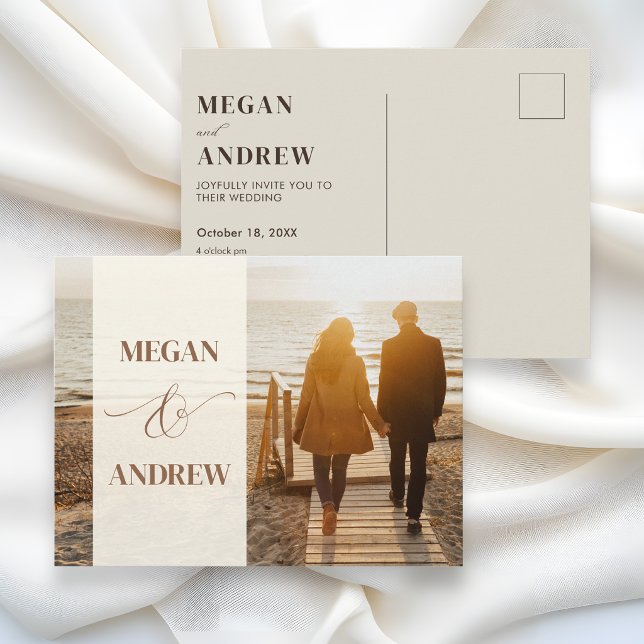 Beige minimalist photo wedding postcard (Creator Uploaded)
