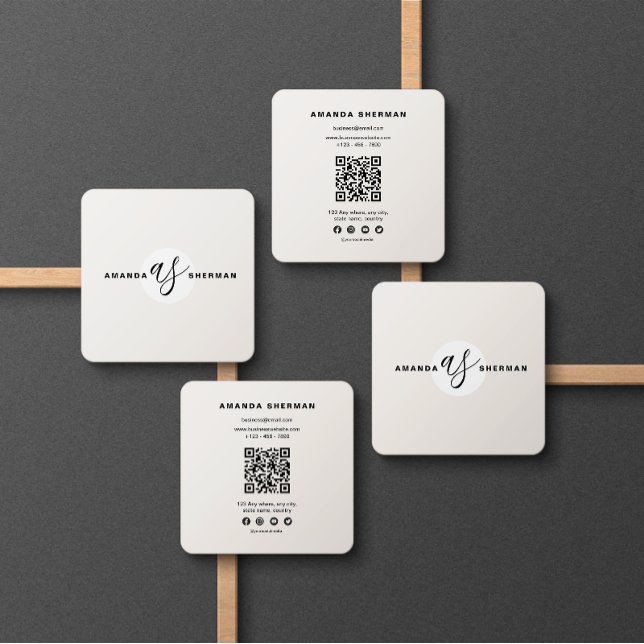 Beige Minimalist Professional Scannable QR Code Square Business Card (Creator Uploaded)