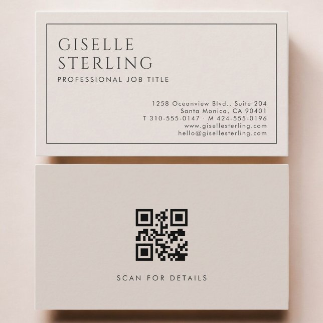 Beige Minimalist QR Code Professional Business Card (Creator Uploaded)