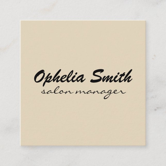 Beige Minimalist Salon Manager Square Business Card (Front)