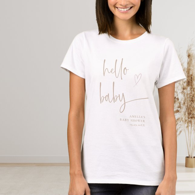 Beige Minimalist Script Mommy To Be Baby Shower T-Shirt (Creator Uploaded)