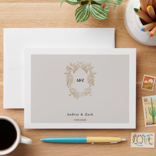 Beige Minimalist WEDDING INVITATION CARD Envelope (Desk)