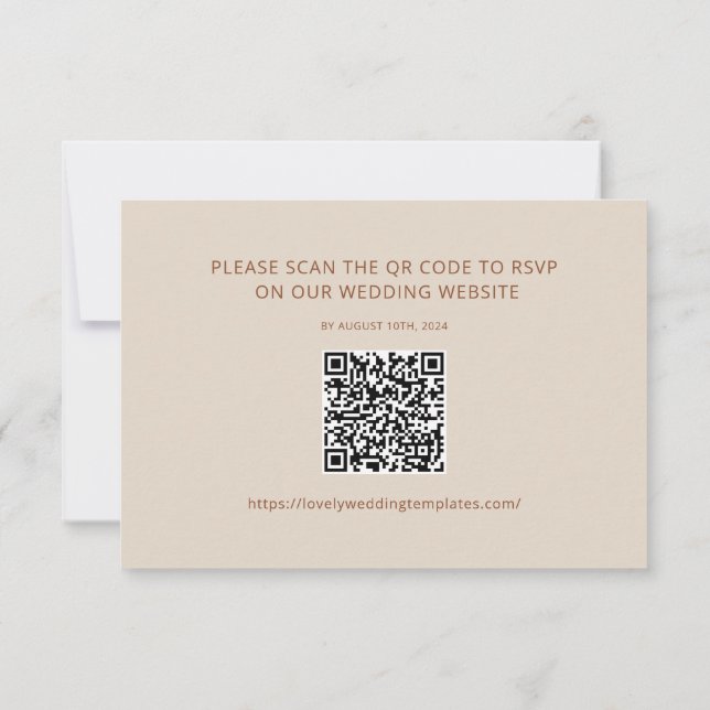 Beige Minimalist Wedding RSVP QR Code Card (Back)