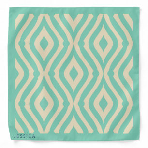 Beige & Mint-Green Teardrop Geometric Pattern Bandana
