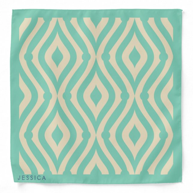 Beige & Mint-Green Teardrop Geometric Pattern Bandana (Front)