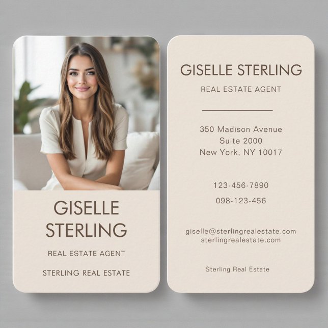 Beige Mocha Real Estate Agent Photo Business Card (Creator Uploaded)