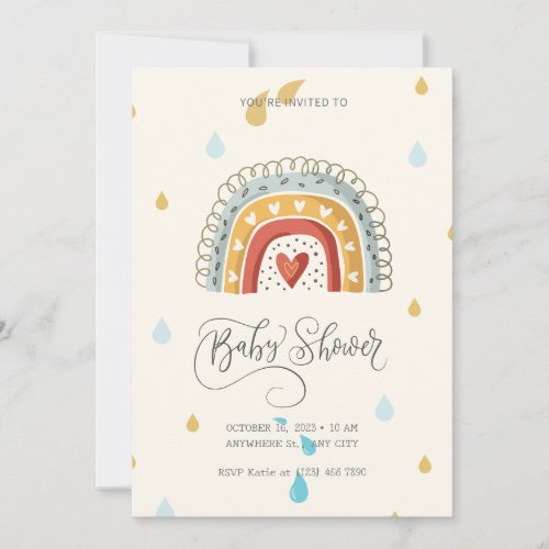 Beige Modern Cute Rainbow Baby Shower Invitation