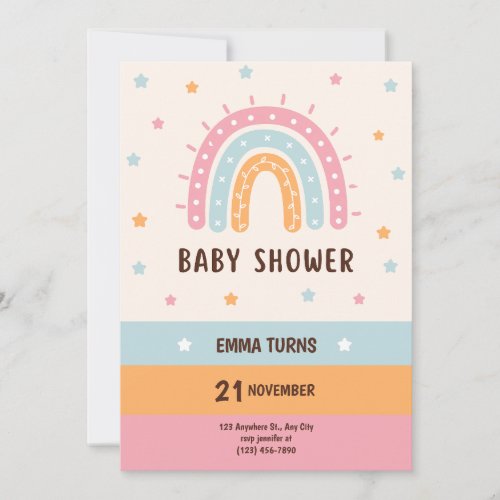 Beige Modern Cute Rainbow Baby Shower Invitation